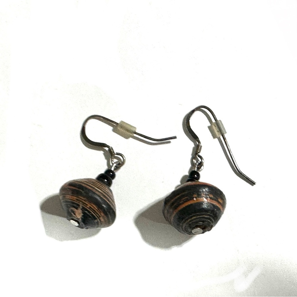 Boho Handmade Paper Bead Dangle Hook Earrings Artisan Made in Africa